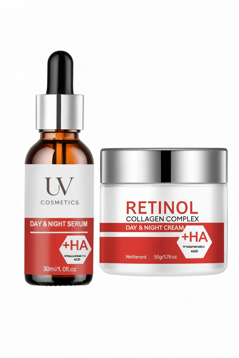 UV COSMETICS Retinol Collagen Complex Day & Night Serum and Cream – Anti-Aging & Hydration