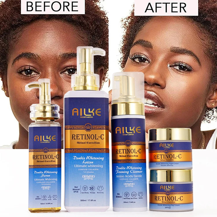 Fast Whitening Retinol Sets Cleanser Serum Body Lotion Day And Night Cream Dark Spot Ailke Skin Care Set