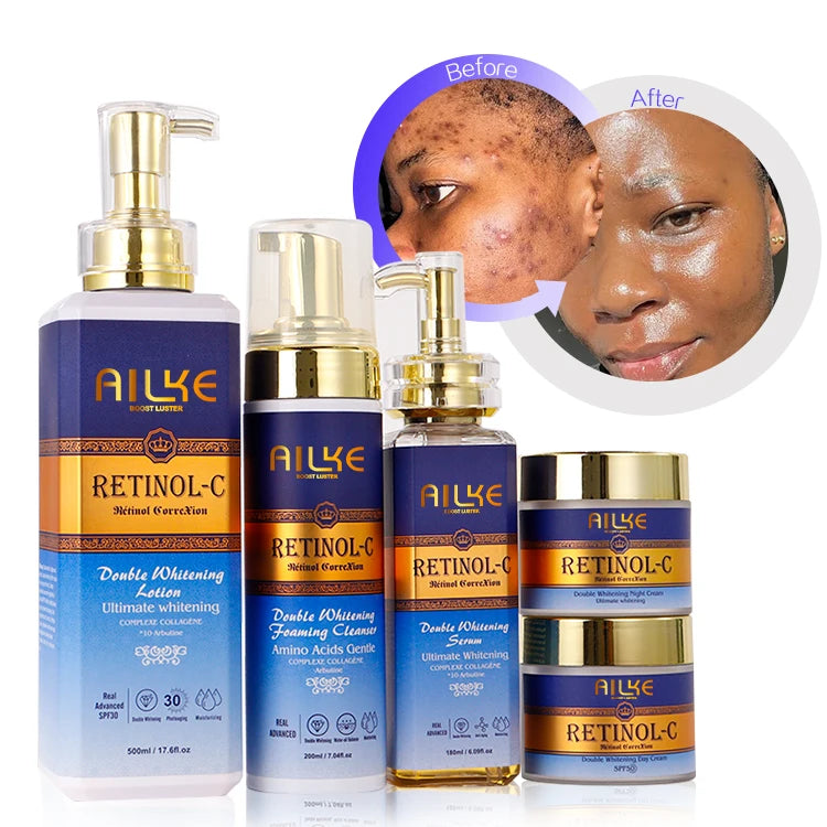Fast Whitening Retinol Sets Cleanser Serum Body Lotion Day And Night Cream Dark Spot Ailke Skin Care Set