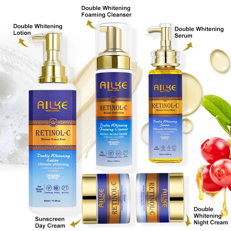 Fast Whitening Retinol Sets Cleanser Serum Body Lotion Day And Night Cream Dark Spot Ailke Skin Care Set